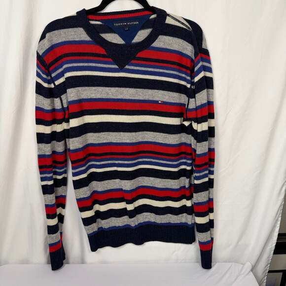 Tommy Hilfiger Other - Tommy Hilfiger Men's Size Large Striped 100% Lambswool V-Neck Sweater